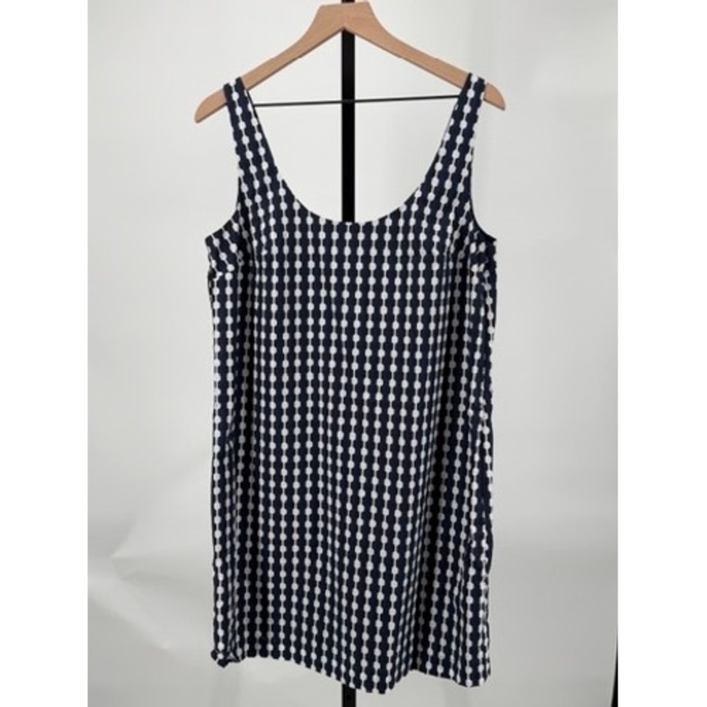 Boden Navy Geometric Print Shift Dress Women's Size 8 Sleeveless Cotton Mini